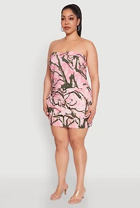 Womens Plus Size Hunter Camo Print Crop Corset Top, Pink, Size 1X