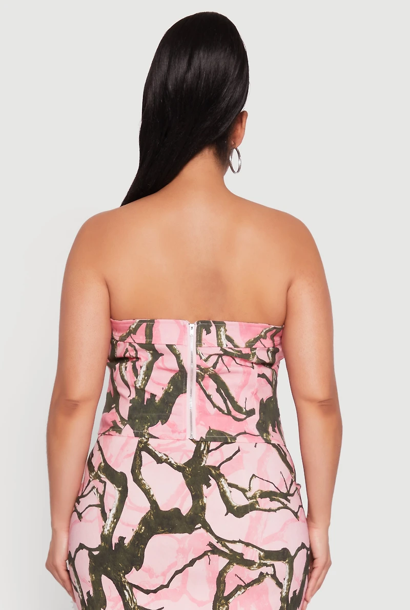 Womens Plus Size Hunter Camo Print Crop Corset Top, Pink, Size 1X