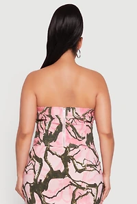 Womens Plus Size Hunter Camo Print Crop Corset Top, Pink, Size 1X