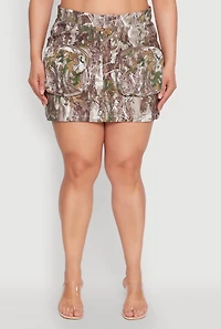Womens Plus Size Hunter Camo Mini Cargo Skirt, Multi, Size 1X