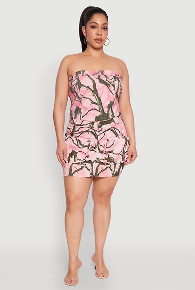 Womens Plus Size Hunter Camo Mini Cargo Skirt, Pink, Size 1X
