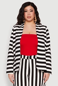 Plus Striped Padded Shoulder Blazer