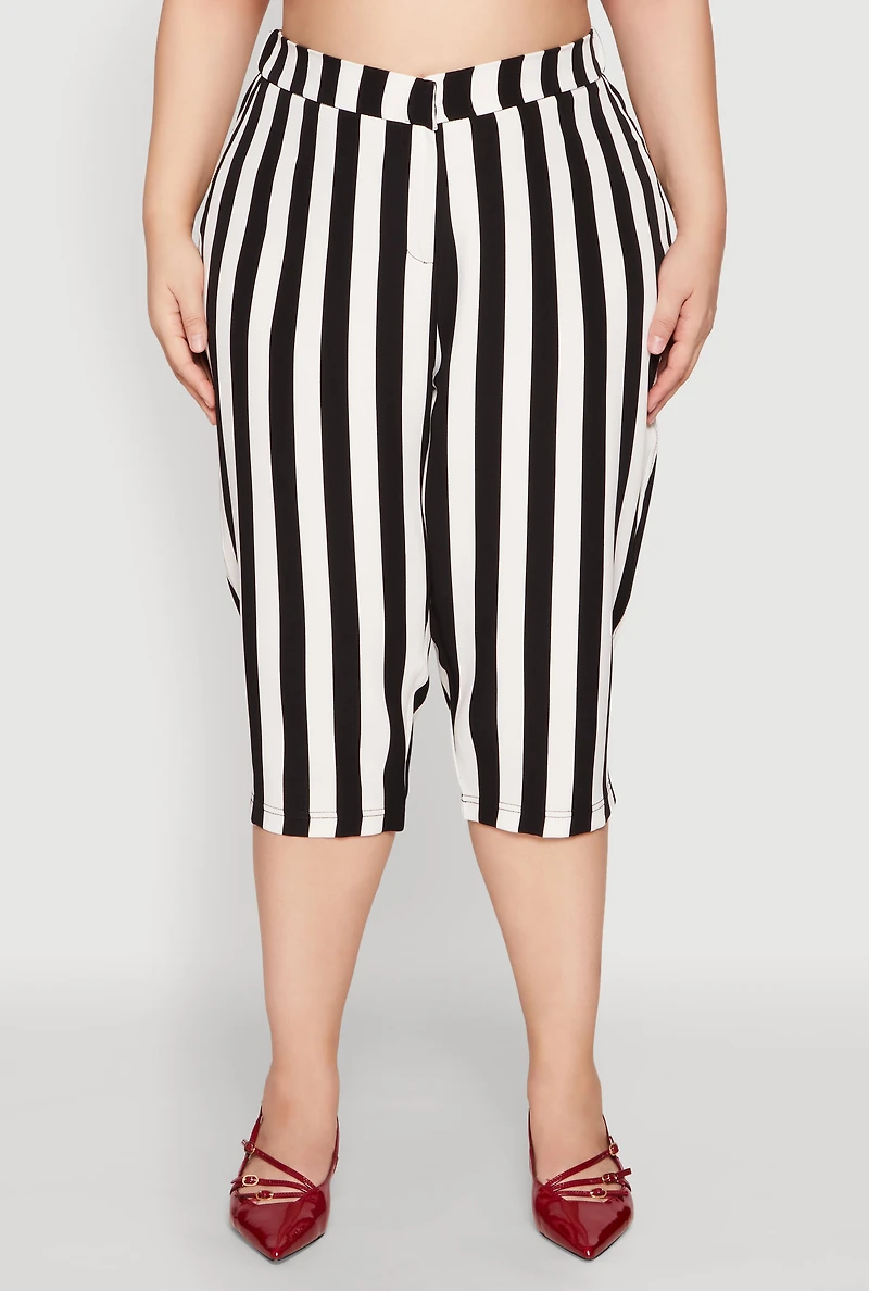 Womens Plus Striped Dress Capri Pants, Multi,