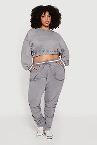 Plus Cropped Acid Wash Sweatshirt