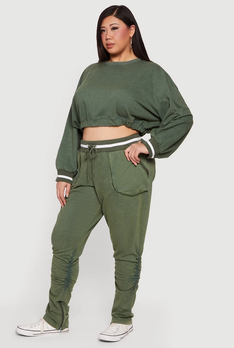 Plus Cropped Acid Wash Sweatshirt