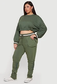 Plus Cropped Acid Wash Sweatshirt
