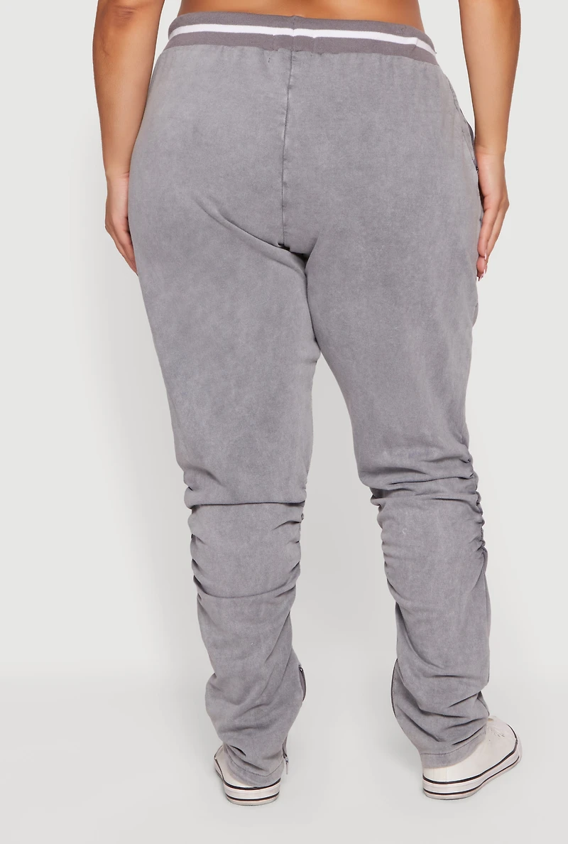Plus Acid Wash Stacked Sweatpants with Zip Pockets