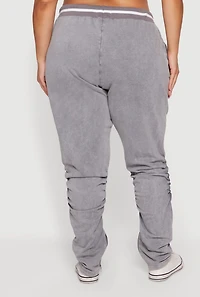 Plus Acid Wash Stacked Sweatpants with Zip Pockets
