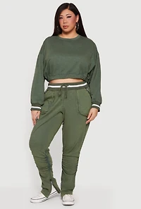 Plus Acid Wash Stacked Sweatpants with Zip Pockets