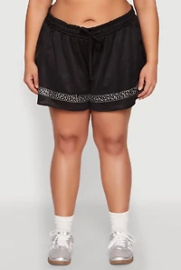 Womens Plus Rhinestone Studded Jersey Mesh Shorts,