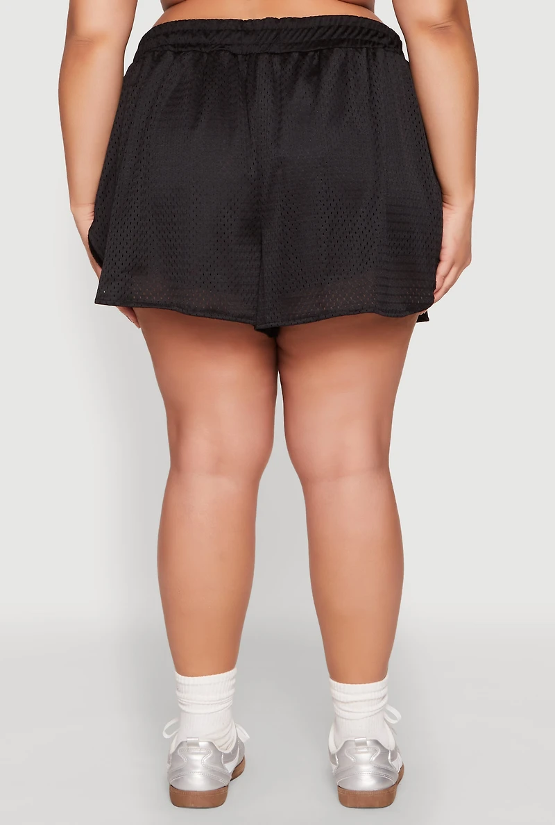 Womens Plus Rhinestone Studded Jersey Mesh Shorts,