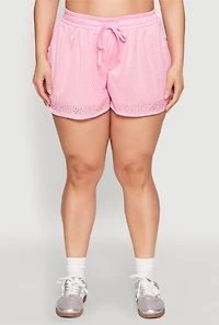 Womens Plus Rhinestone Studded Jersey Mesh Shorts, 2X