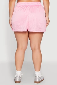 Womens Plus Rhinestone Studded Jersey Mesh Shorts, 2X