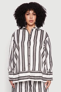 Womens Plus Size Spoon Jeans Button Front Shirt, Multi, Size 1X