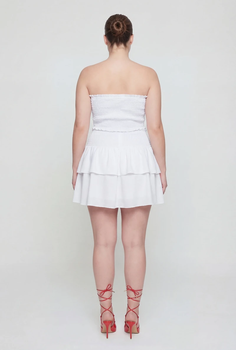 Plus Crepe Knit Smocked High Waisted Tiered Skirt