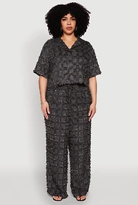 Womens Plus Spoon Jeans Plaid Frayed Shirt, Black,