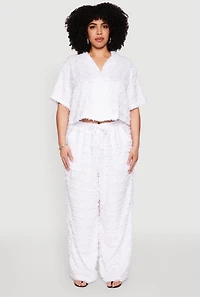 Womens Plus Size Spoon Jeans Plaid Frayed Shirt, White, Size 1X
