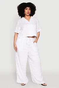 Womens Plus Size Spoon Jeans Plaid Frayed Shirt, White, Size 1X