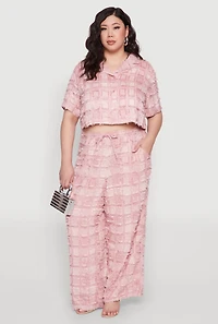 Womens Plus Size Spoon Jeans Plaid Frayed Shirt, Pink, Size 1X
