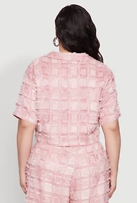 Womens Plus Size Spoon Jeans Plaid Frayed Shirt, Pink, Size 1X