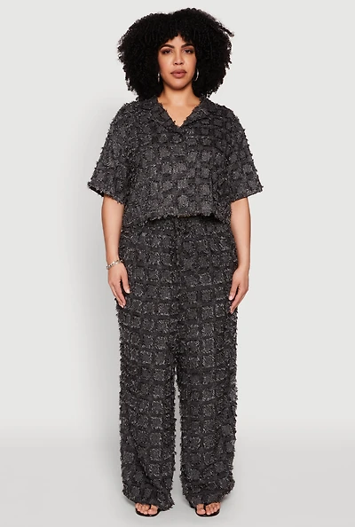 Plus Spoon Jeans Plaid Frayed Wide Leg Pants