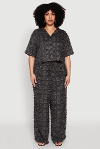 Plus Spoon Jeans Plaid Frayed Wide Leg Pants