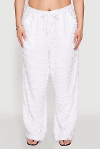 Womens Plus Size Spoon Jeans Plaid Frayed Wide Leg Pants, White, Size 3X