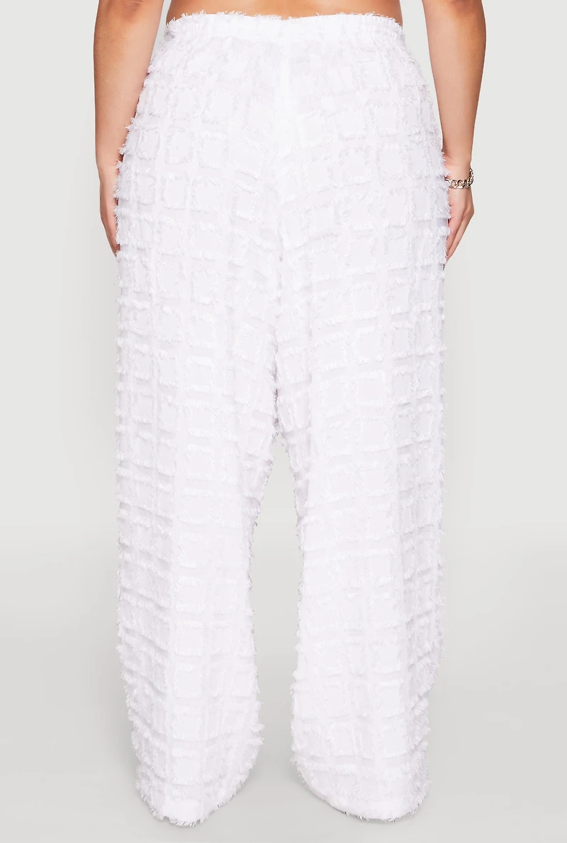 Womens Plus Size Spoon Jeans Plaid Frayed Wide Leg Pants, White, Size 3X