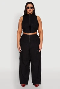 Womens Plus Size Pinstripe Zip Cargo Dress Pants, Black, Size 2X
