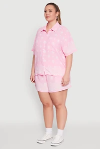 Womens Plus Size Crepe Knit Bandana Print Oversized Shirt, Pink, Size 3X
