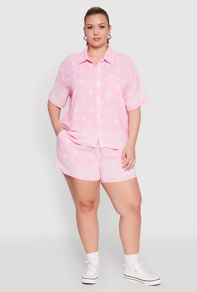 Plus Crepe Knit Bandana Print Shorts