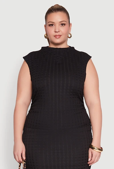 Womens Plus Textured Knit Mock Neck Tank Top, 3X