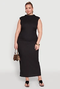 Womens Plus Size Textured Knit Mock Neck Tank Top, Black, Size 2X