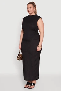 Womens Plus Size Textured Knit Mock Neck Tank Top, Black, Size 1X