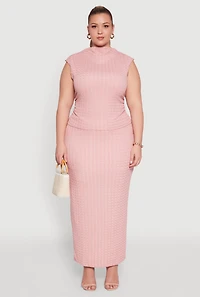 Womens Plus Size Textured Knit Mock Neck Tank Top, Pink, Size 1X