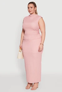 Womens Plus Size Textured Knit Mock Neck Tank Top, Pink, Size 1X