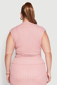Womens Plus Size Textured Knit Mock Neck Tank Top, Pink, Size 1X
