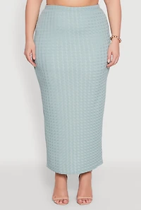 Womens Plus Size High Waist Textured Knit Maxi Skirt, Green, Size 2X