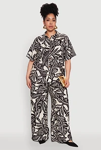 Womens Plus Size Leaf Print Blouse, Multi, Size 1X