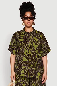 Plus Leaf Print Blouse