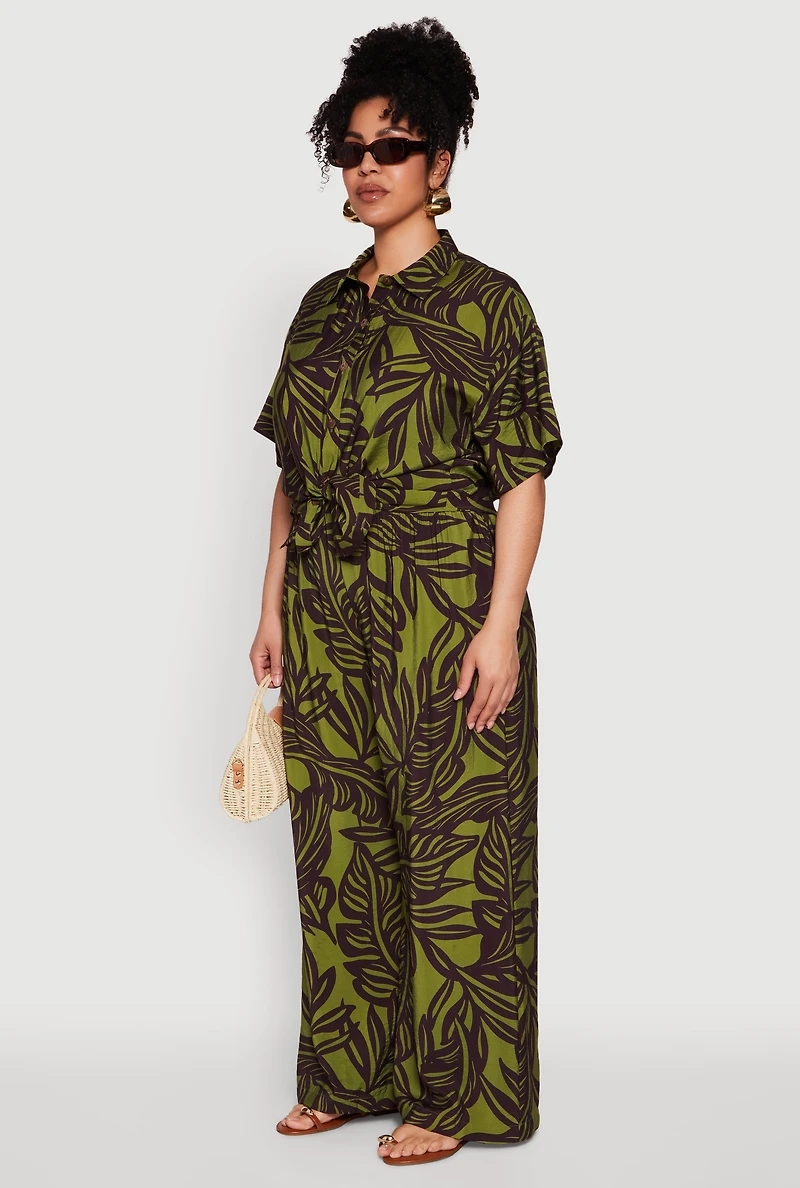 Plus Leaf Print Blouse