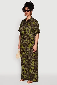 Plus Leaf Print Blouse