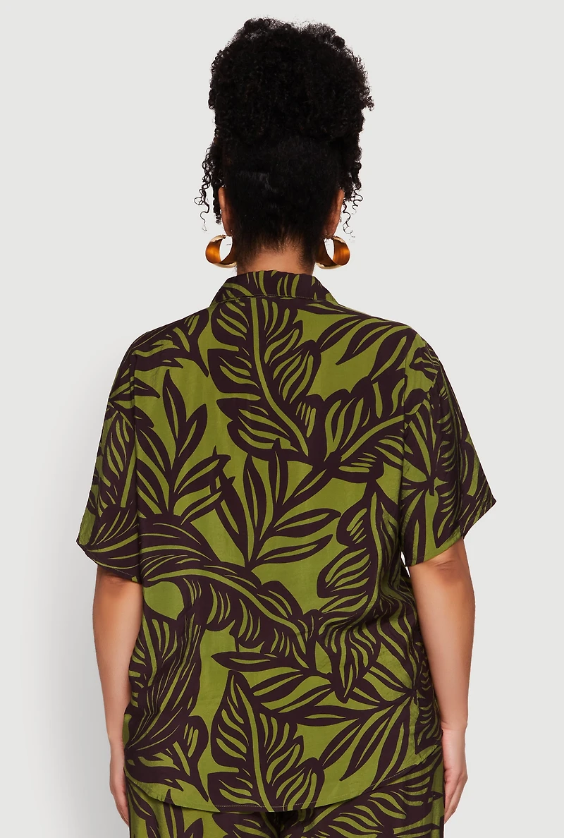 Plus Leaf Print Blouse