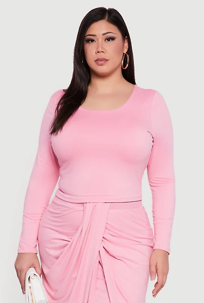 Plus Soft Knit Long Sleeve Scoop Neck Top