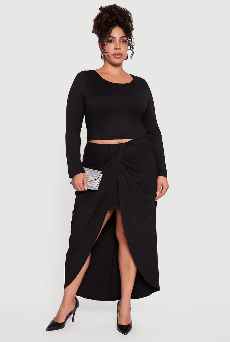 Plus Ruched High Low Tulip Hem Skirt