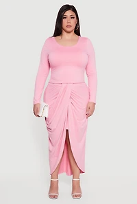 Plus Ruched High Low Tulip Hem Skirt