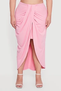 Plus Ruched High Low Tulip Hem Skirt