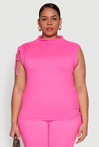 Womens Plus Size Mock Neck Side Ruched Top, Pink, Size 1X