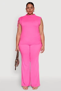 Womens Plus Size Mock Neck Side Ruched Top, Pink, Size 1X