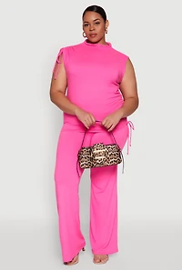 Womens Plus Size Mock Neck Side Ruched Top, Pink, Size 1X